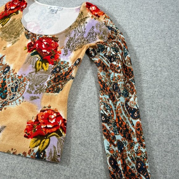 Vintage Y2K Newport News Womens Top Sweater Medium Floral Scoop Neck Sequin - Picture 9 of 14
